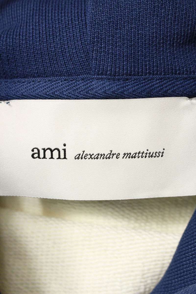 AMI 26SS Embroidered Pullover Hoodie Blue x White Size L
