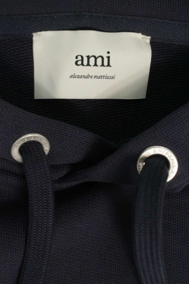 AMI Logo Patchwork Pullover Hoodie Blue Size XL