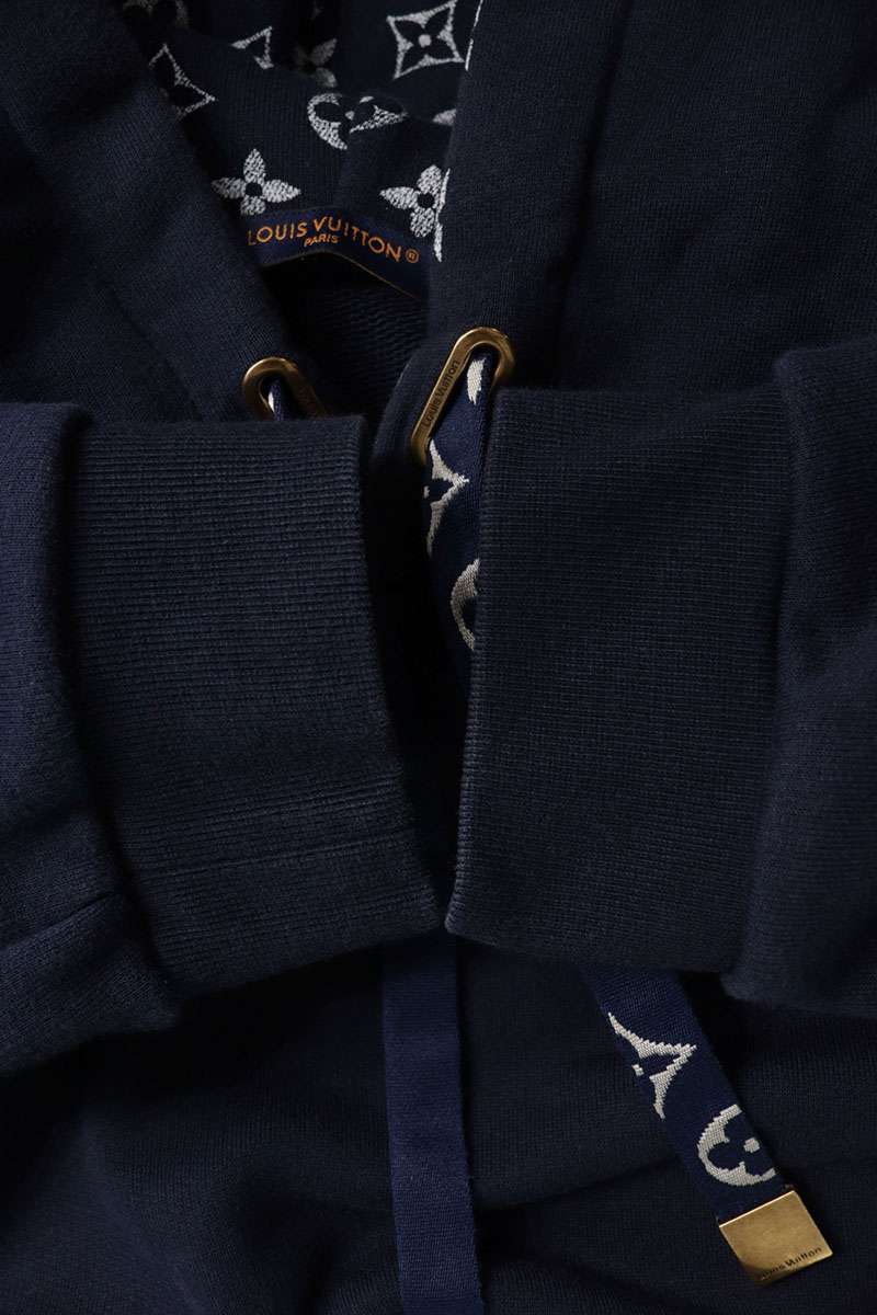 LOUISVUITTON Rhinestone Monogram Lined Hoodie Navy Size XL