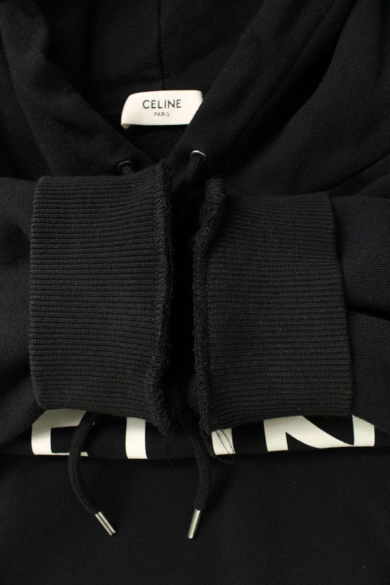 CELINE Classic Logo Loose Pullover Hoodie Black Size XL