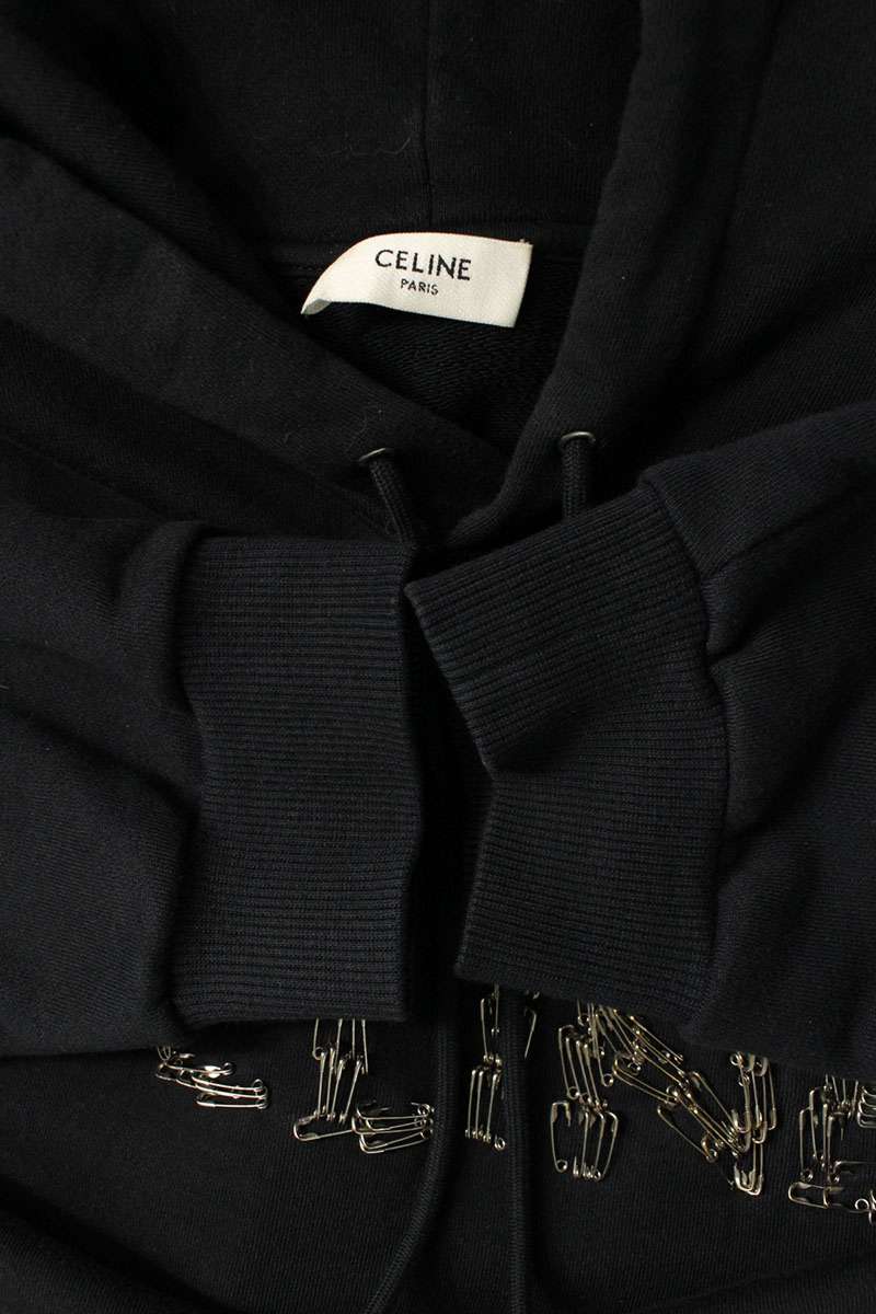CELINE Pin Logo Pullover Hoodie Black Size XL