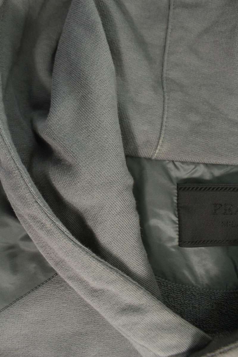 PRADA Rubber Logo Print Nylon Panel Hoodie Gray Size XL