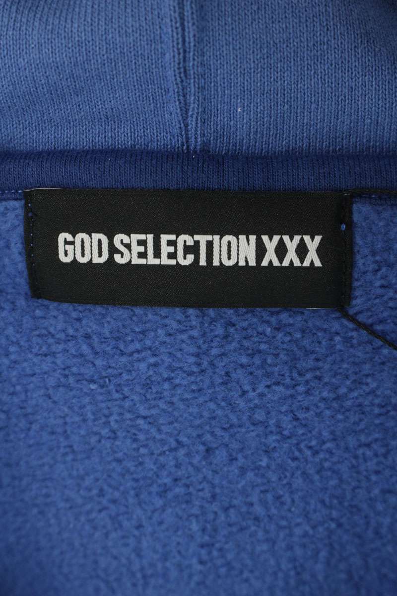 GOD SELECTION XXX Logo Print Pullover Hoodie Blue Size S