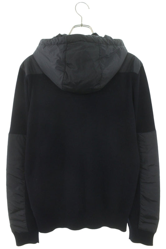 PRADA Triangle Plate Nylon Panel Knit Hoodie Navy Size L