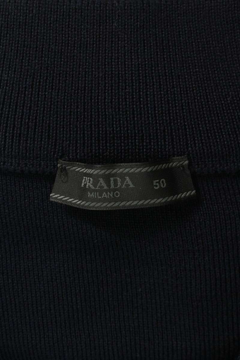 PRADA Triangle Plate Nylon Panel Knit Hoodie Navy Size L