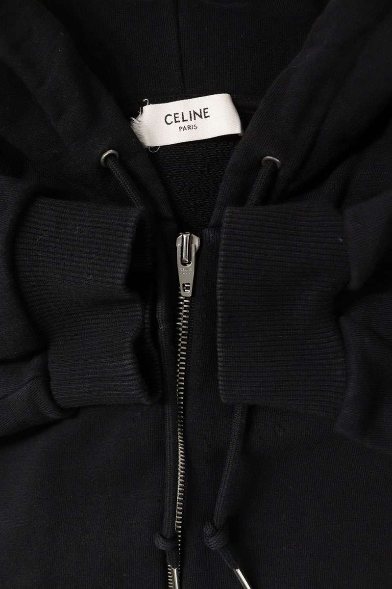 CELINE Hood Logo Zip-Up Hoodie Black Size L