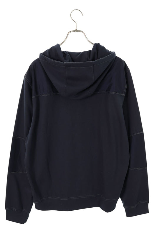 HERMES Voile H Nylon Panel Zip Hoodie Navy Cotton Size M