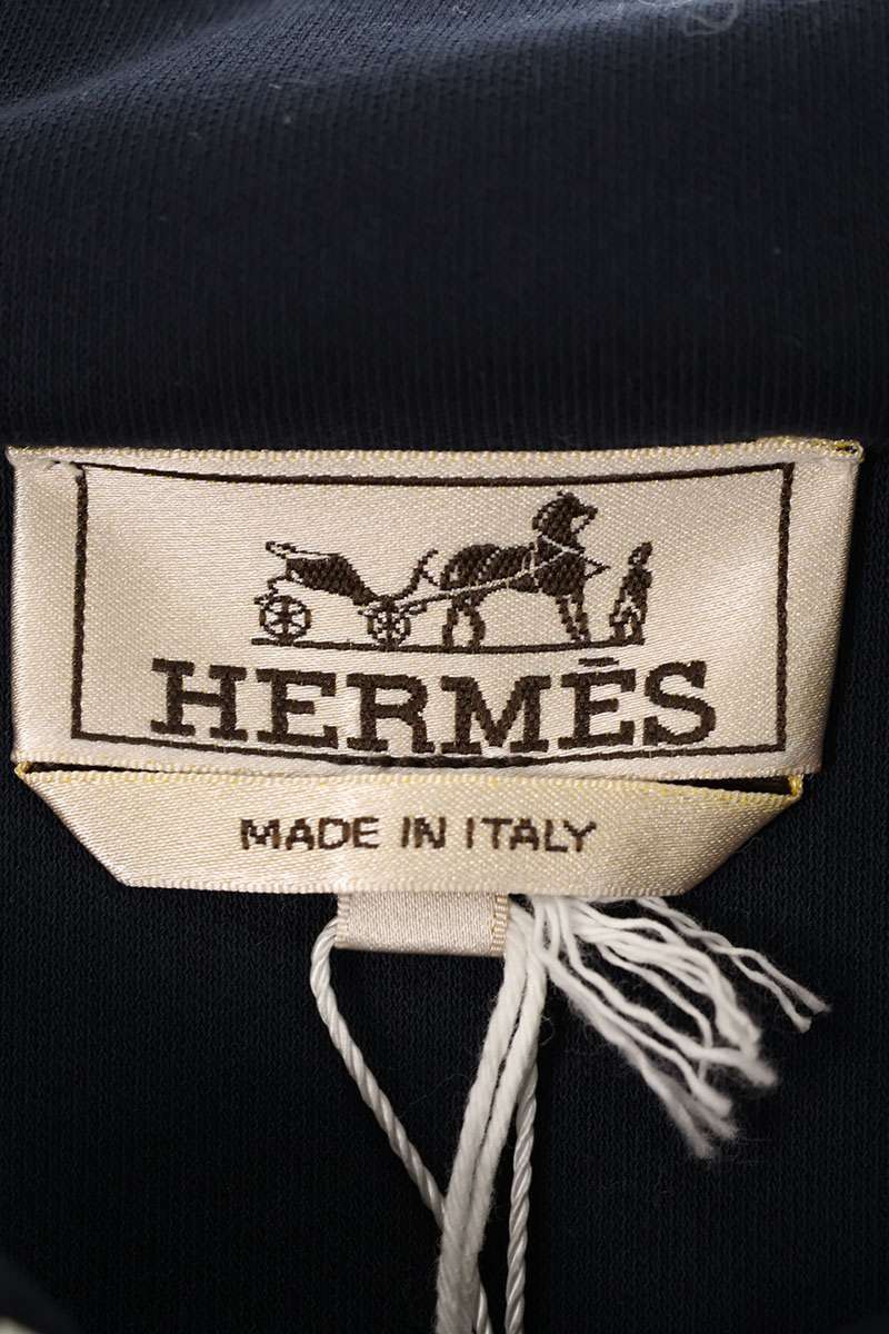 HERMES Voile H Nylon Panel Zip Hoodie Navy Cotton Size M