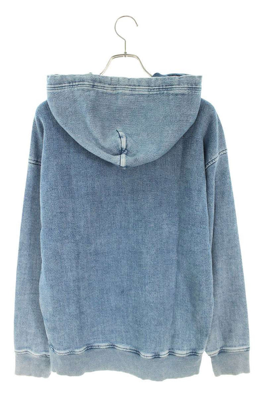 DIESEL Logo Patch Pullover Hoodie Blue Cotton Size S