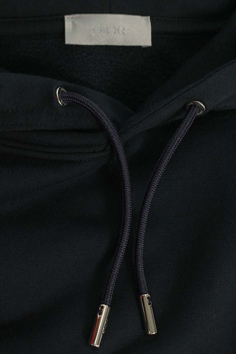 DIOR Logo Embroidered Pullover Hoodie Navy Cotton Size S