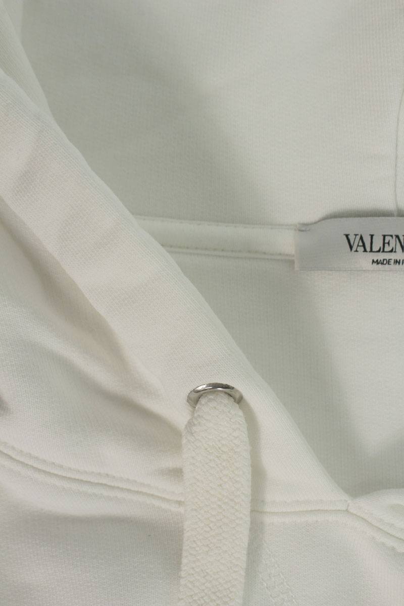 VALENTINO Logo Print Cotton Hoodie White Size M