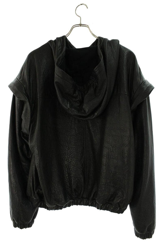 SAINT LAURENT PARIS Embossed Logo Leather Hoodie Size 50