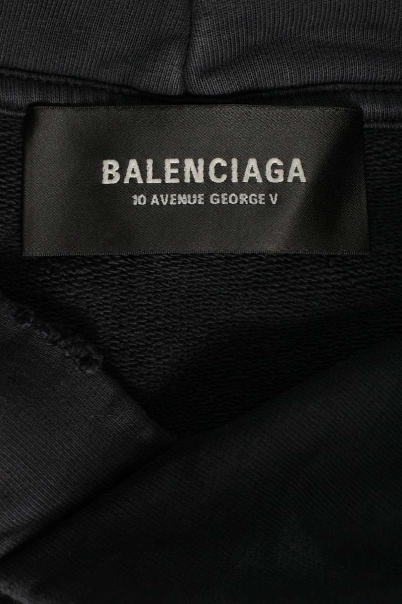 BALENCIAGA 24AW Distressed Logo Graffiti Hoodie Black Size M