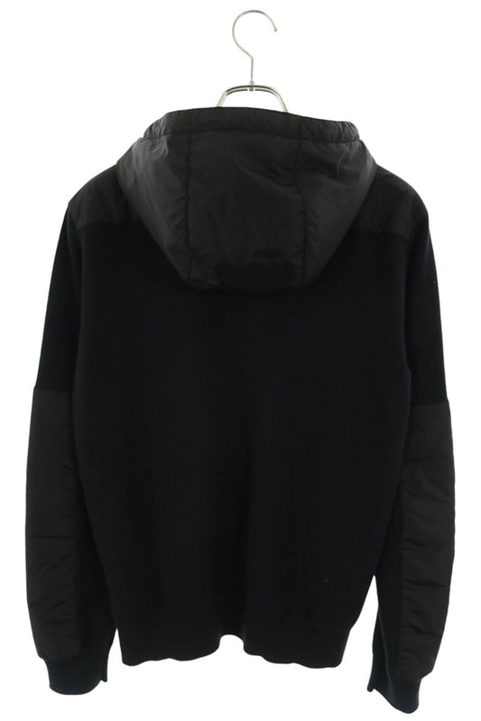 PRADA Triangle Logo Nylon Panel Knit Hoodie Black Size L