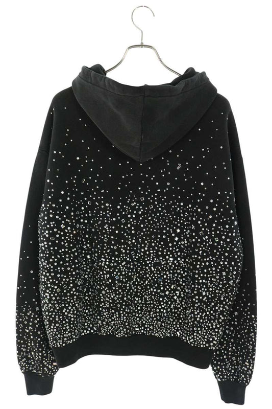 SATOSHI NAKAMOTO Rhinestone Logo Cotton Hoodie Black Size M