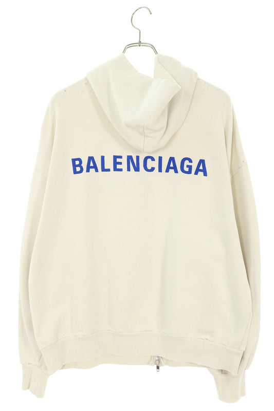 BALENCIAGA 25AW Distressed Logo Zip Hoodie Size M