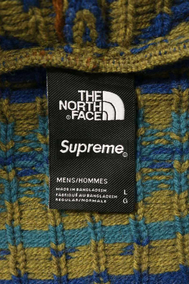 SUPREME x TNF 22AW Zip Up Hooded Knit Sweater Olive Hoodie Size L