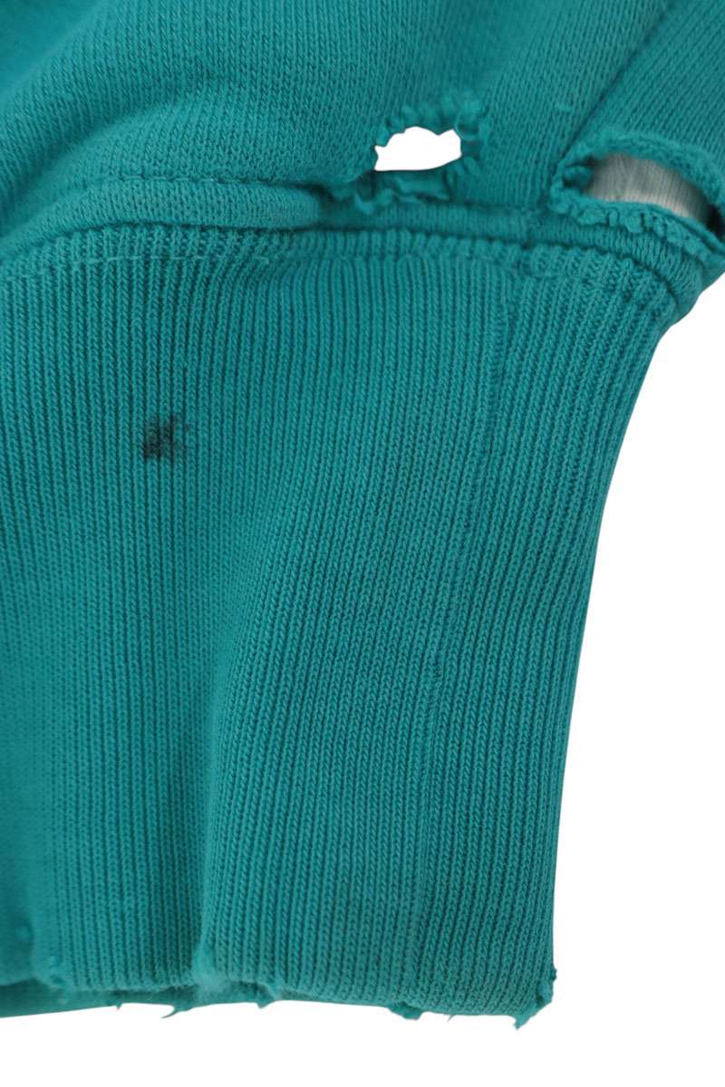 BALENCIAGA Distressed Logo Fleece Hoodie Blue Size S