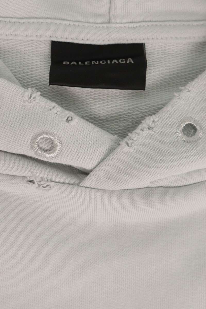 BALENCIAGA WFP Logo Cotton Hoodie Light Gray Size M