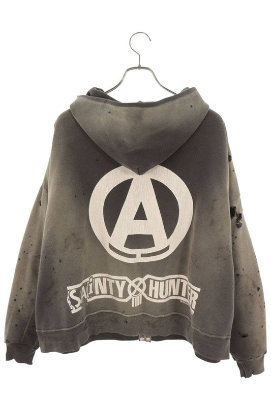 SAINT MICHAEL "SNT HUNTER" Distressed Zip Hoodie Gray Size L
