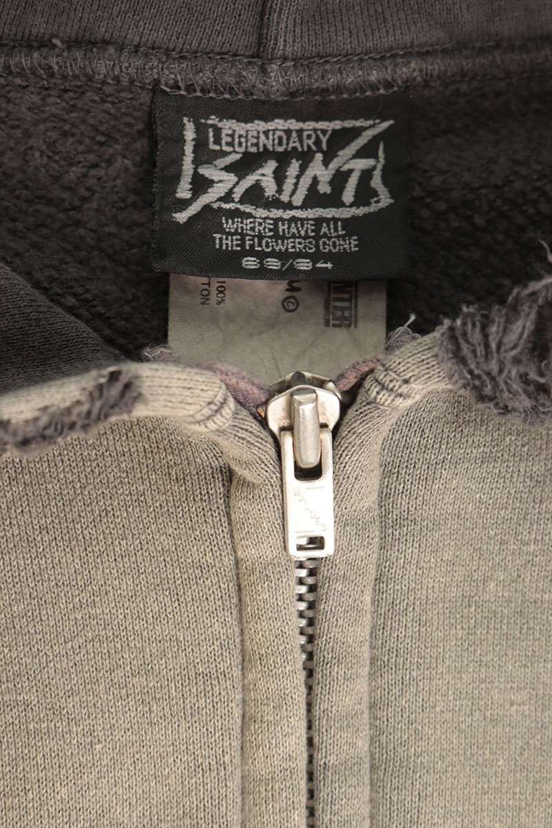 SAINT MICHAEL "SNT HUNTER" Distressed Zip Hoodie Gray Size L
