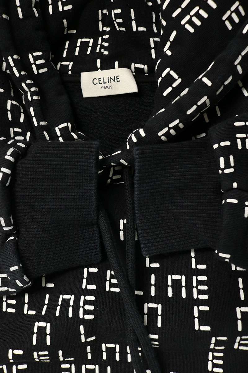 CELINE All-Over Logo Pullover Hoodie Black Size M
