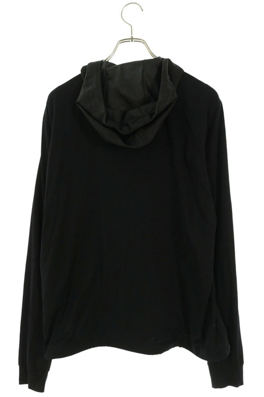 PRADA Logo Plate Nylon Panel Zip-Up Hoodie Black Size M