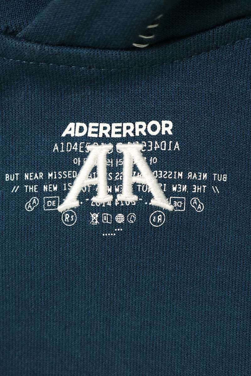 ADERERROR 01SS Stitch Center Logo Hoodie Blue Size XL