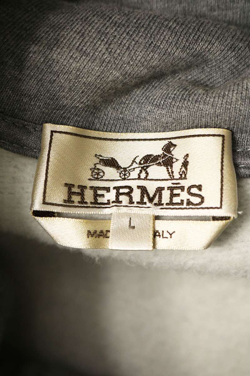 HERMES H-Logo Full Zip Cotton Hoodie Gray Size L