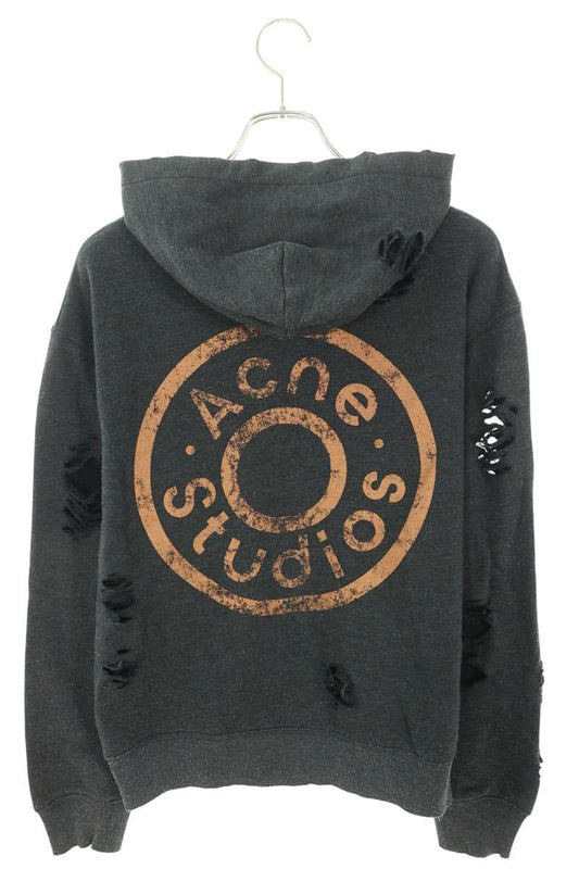 ACNE STUDIOS Crushed Logo Zip Hoodie Gray Size S