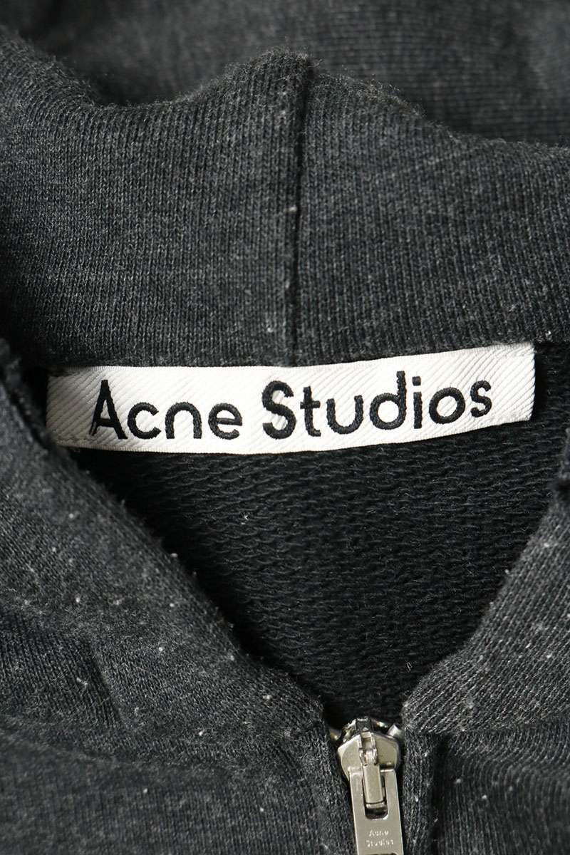ACNE STUDIOS Crushed Logo Zip Hoodie Gray Size S