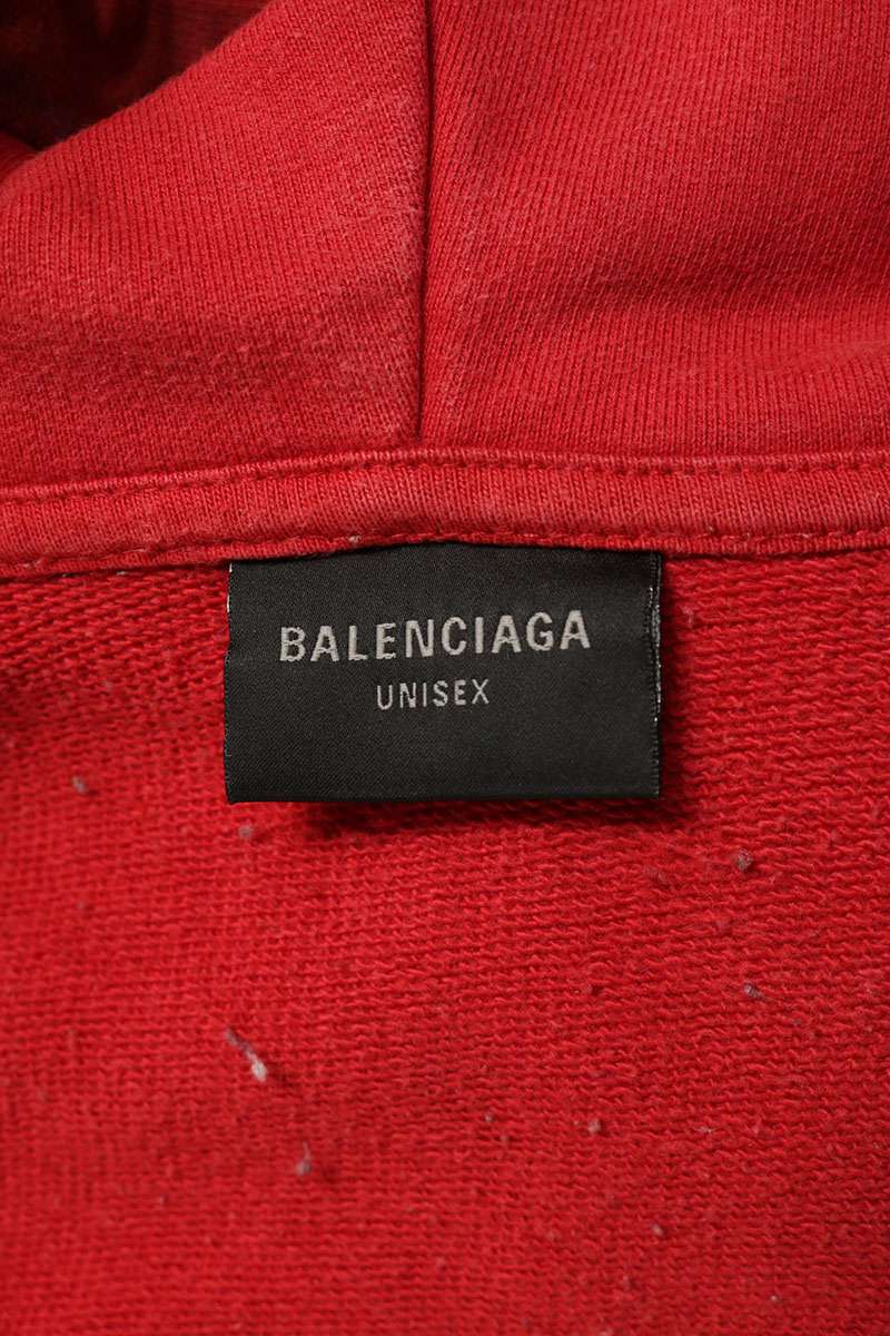 BALENCIAGA Skater Graphic Distressed Zip Hoodie Red Size XS