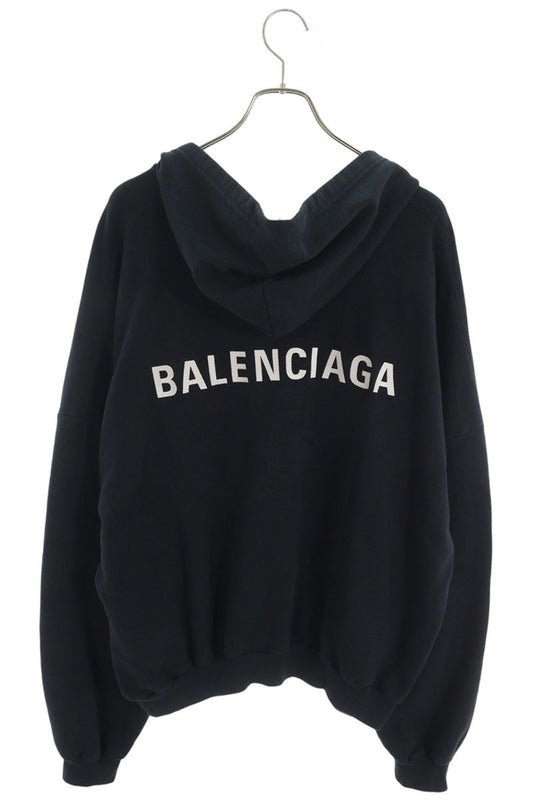 BALENCIAGA 25AW Logo Embroidered Polo Hoodie Black Size XS