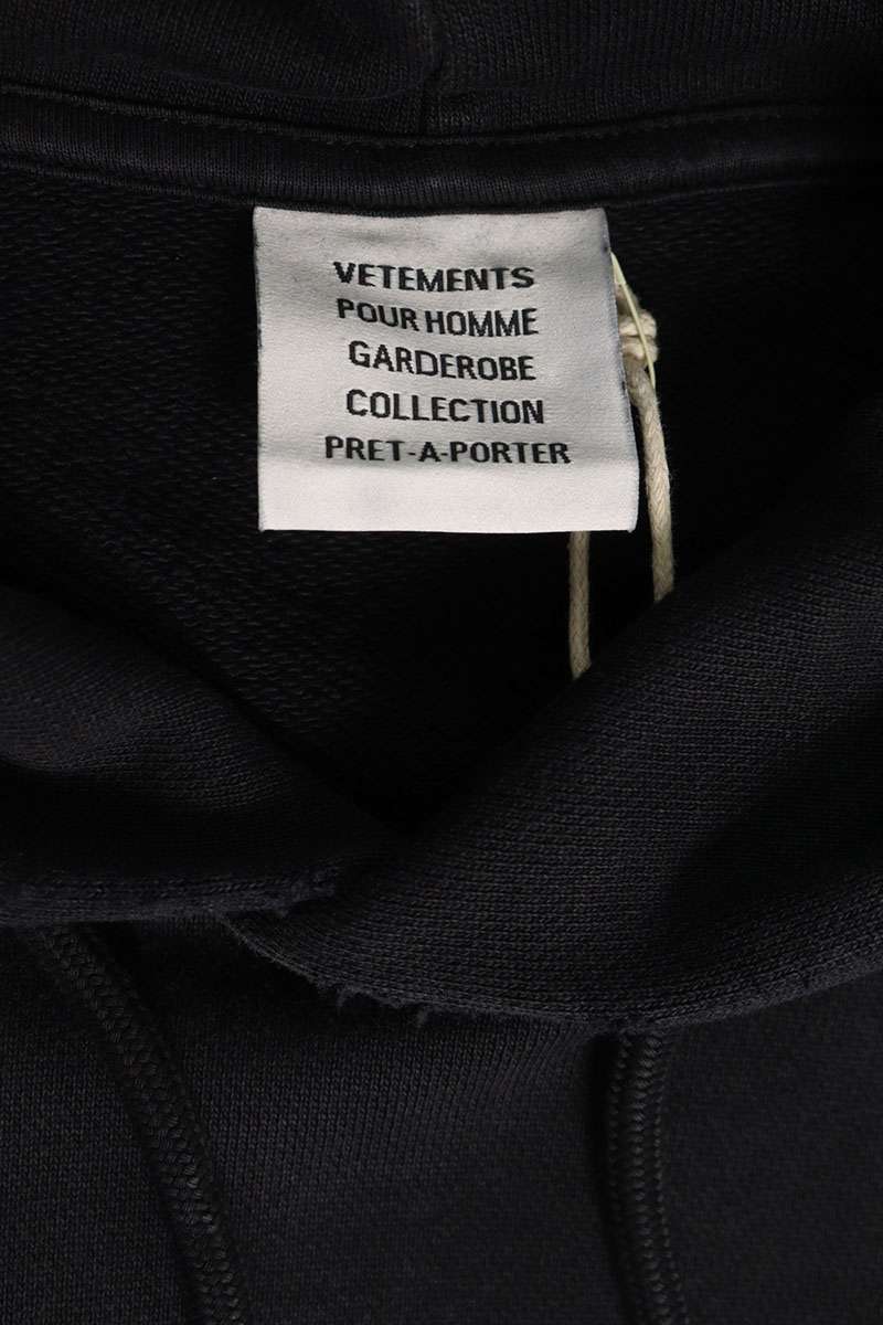 VETEMENTS 26AW Logo Distressed Cotton Hoodie Black Size S