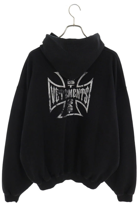 VETEMENTS 26AW Biker Cross Logo Pullover Hoodie Black Size L
