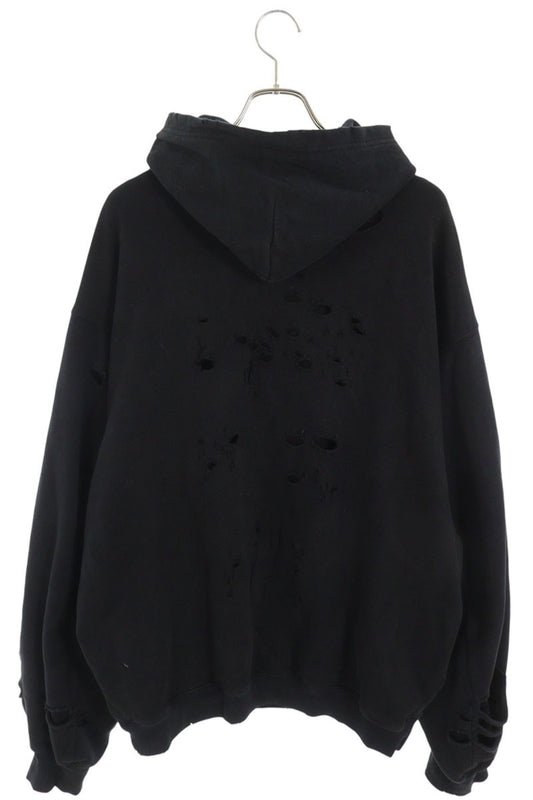 BALENCIAGA Destroyed Logo Fleece Hoodie Black Size XS