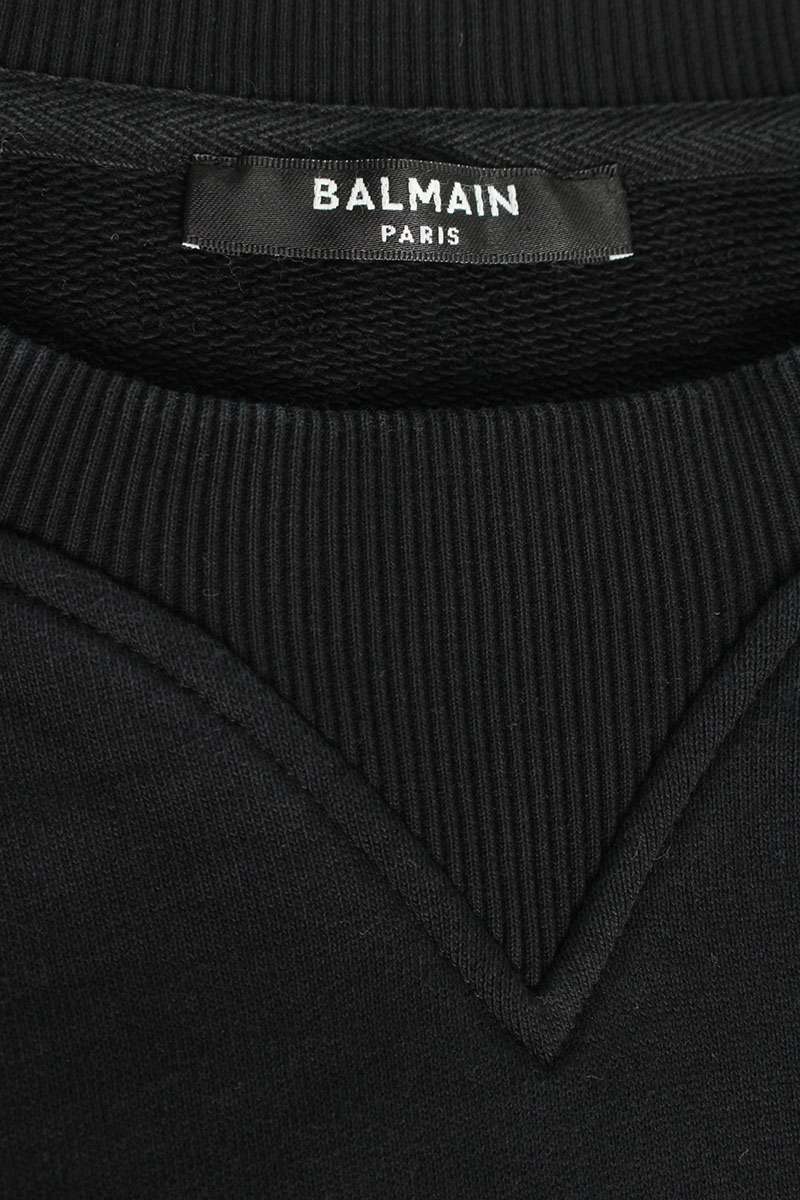 BALMAIN Flocked Logo Crewneck Sweatshirt Black Size L