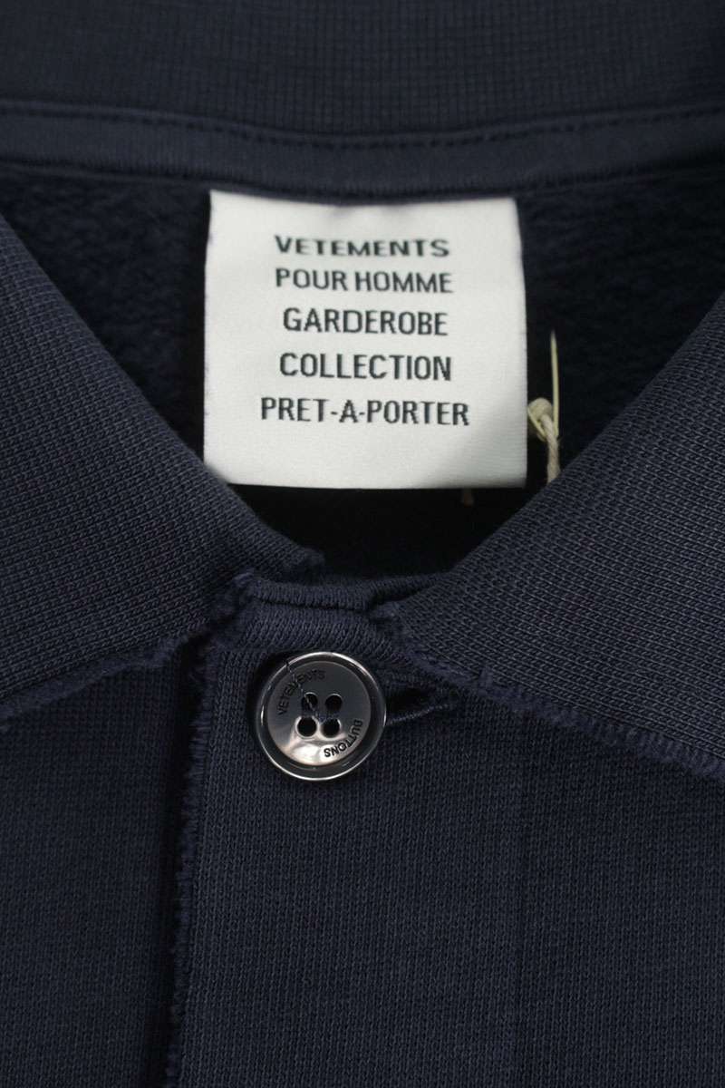 VETEMENTS 26SS Distressed Logo Polo Sweatshirt Navy Size M
