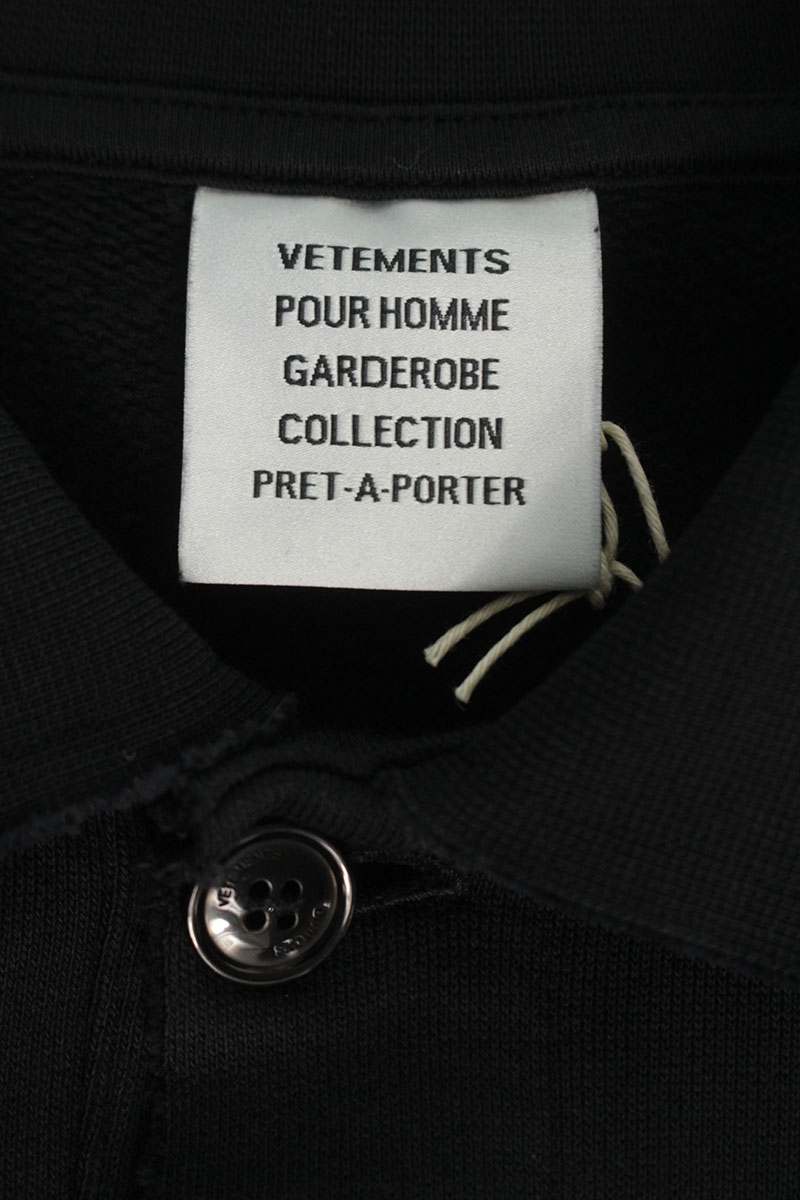 VETEMENTS 26SS Distressed Logo Polo Sweatshirt Black Size XS