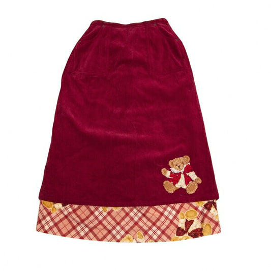 PINK HOUSE Bear Embroidered Corduroy Skirt Red Size M