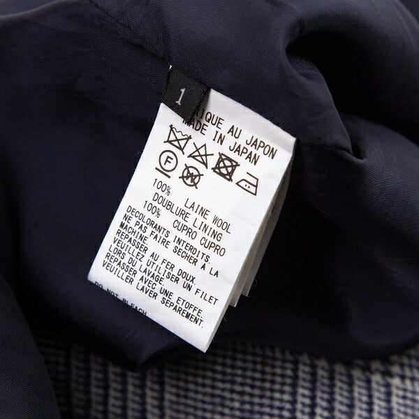 Y's 20AW Color Print Houndstooth Wool Coat Blue Size 1