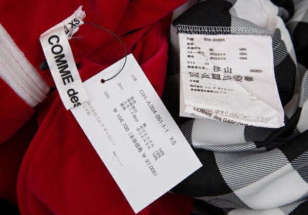 COMME des GARCONS Velour Vest Block Check Dress Red Size XS