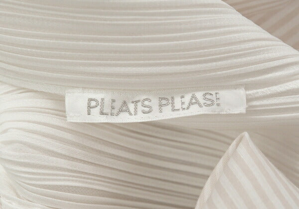 PLEATS PLEASE Stripe French Sleeve Blouse White Size M
