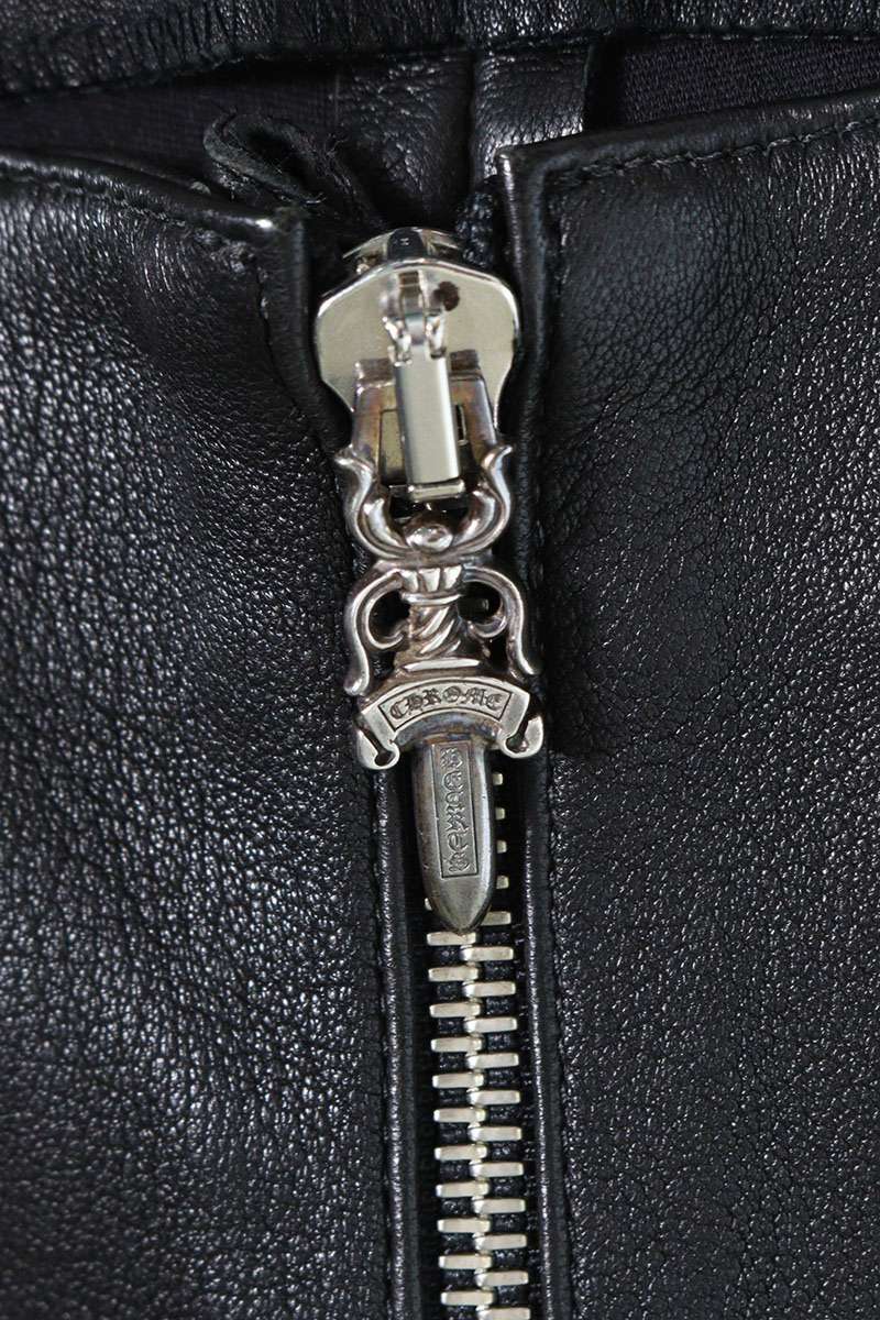 Chrome Hearts Dagger Zip Leather Leggings Black Size 25