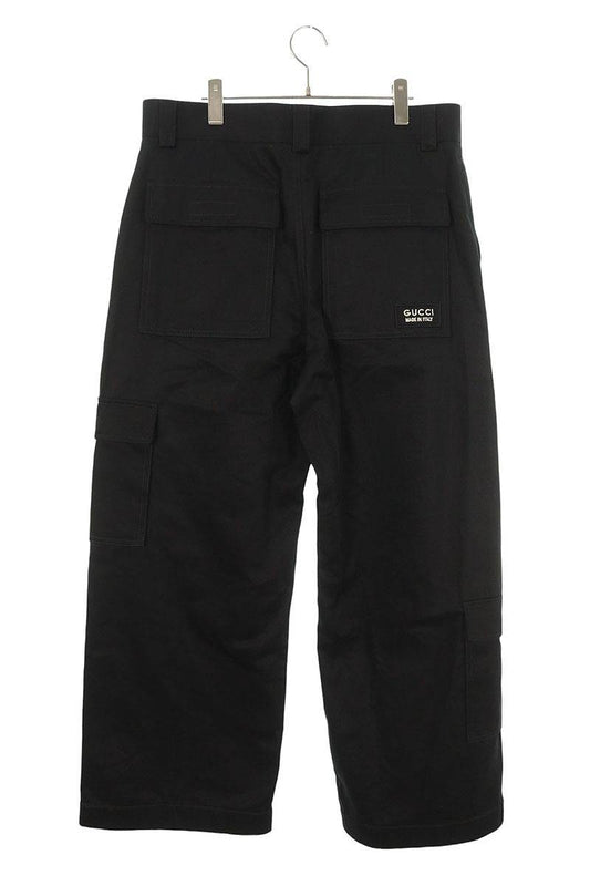 GUCCI Logo Patch Wide Cargo Pants Black Size 36