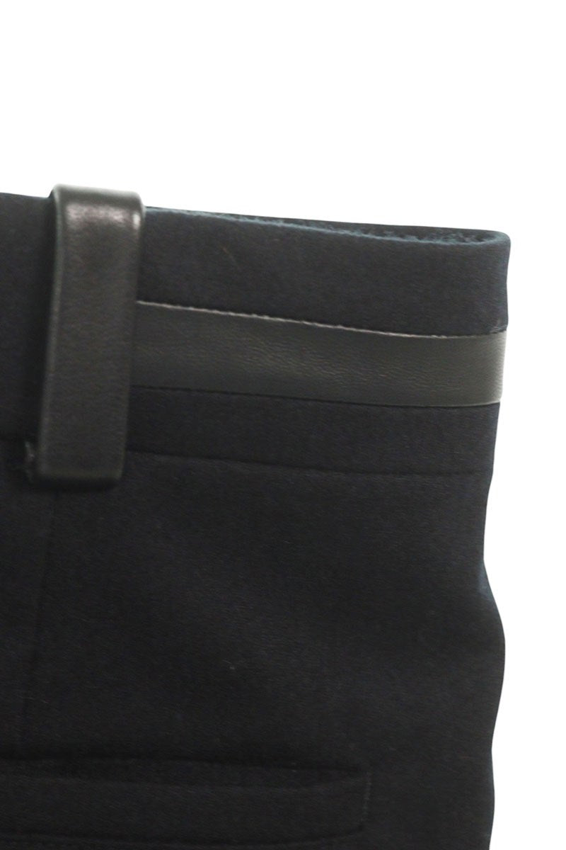 Hermes Leather Wool Long Pants Black Size 38