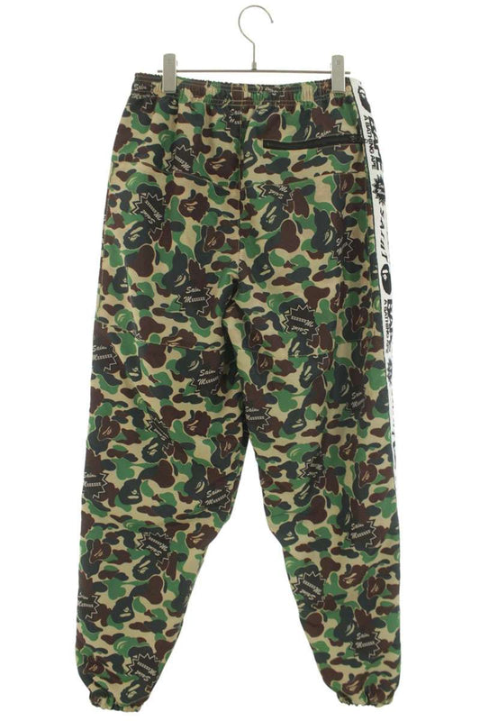A BATHING APE Logo Embroidered Nylon Pants Green Size 30