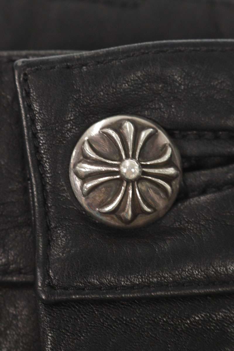 Chrome Hearts DEVIL DOG LTHR Cross Pants Black Size 33