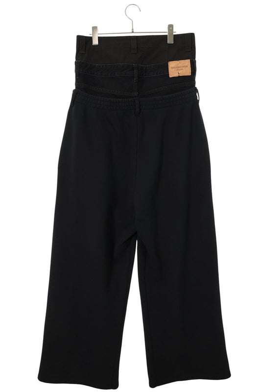 BALENCIAGA 24AW Triple Layered Denim Sweatpants Black Size M