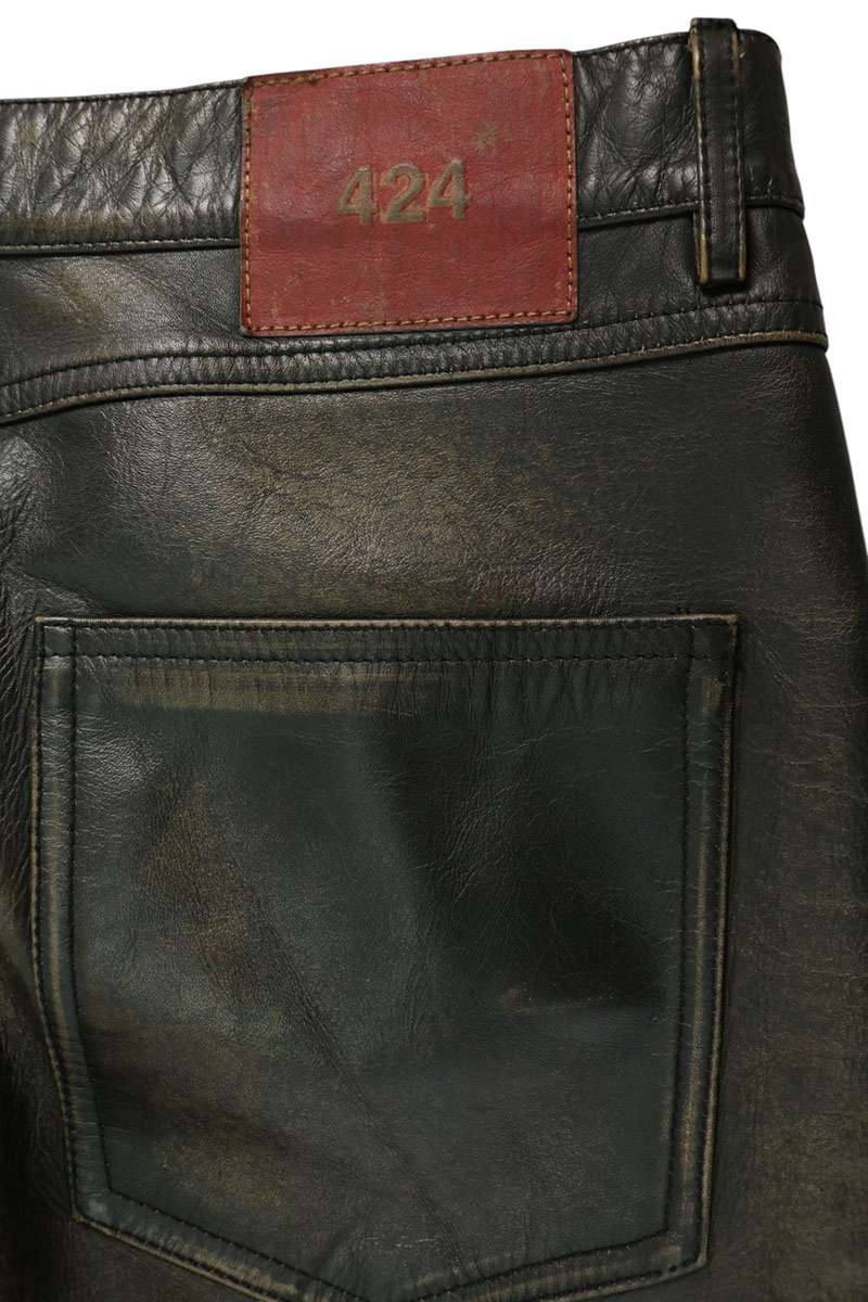 424 Leopard Print Biker Leather Pants Brown Size 34